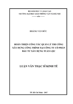 Cải Thiện Quản Lý Thi Công Xây Dựng Tại Công Ty Cổ Phần