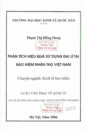 Phân Tích Hiệu Quả Sử Dụng Đại Lý Bảo Hiểm Nhân Thọ Tại 