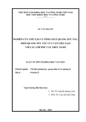 Nghiên cứu quang xúc tác của vật liệu Cu2O với lớp phủ nano