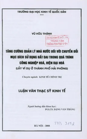 Tăng Cường Quản Lý Nhà Nước Đối Với Chuyển Đổi Mục Đích