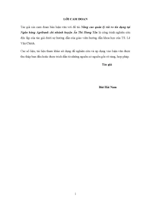 Nâng Cao Quản Lý Rủi Ro Tín Dụng Tại Agribank Chi Nhánh 