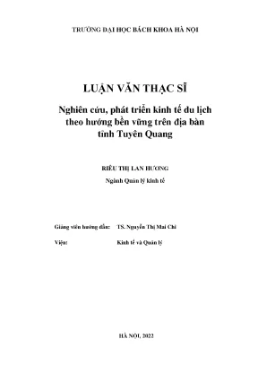 Nghiên Cứu Phát Triển Kinh Tế Du Lịch Bền Vững Tại Tỉnh