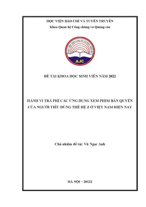 Hành Vi Trả Phí Xem Phim Bản Quyền Của Thế Hệ Z Tại Việt Nam