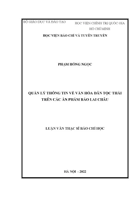 Quản Lý Thông Tin Văn Hóa Dân Tộc Thái Trên Ấn Phẩm Báo 