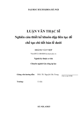 Nghiên Cứu Thiết Kế Khuôn Dập Liên Tục Cho Chi Tiết Bản