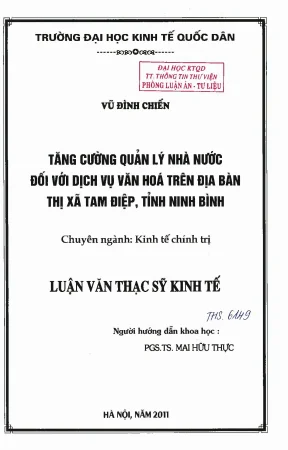 Quản Lý Nhà Nước Đối Với Dịch Vụ Văn Hóa Tại Thị Xã Tam Điệp
