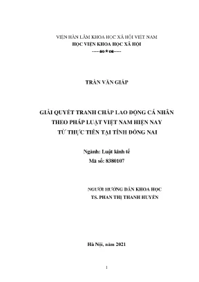 Giải quyết tranh chấp lao động cá nhân theo pháp luật việt nam hiện nay từ thực tiễn tại tỉnh đồng nai