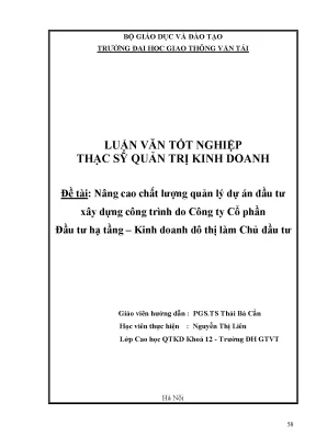 Nâng Cao Chất Lượng Quản Lý Dự Án Đầu Tư Xây Dựng Tại