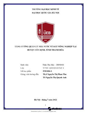 Quản Lý Đất Nông Nghiệp Tại Huyện Yên Định, Thanh Hóa: