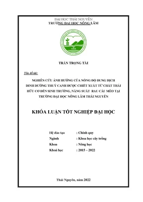 Nghiên Cứu Ảnh Hưởng Của Dung Dịch Dinh Dưỡng Thủy Canh