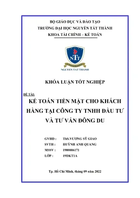 Kế Toán Tiền Mặt Tại Công Ty TNHH Đầu Tư Và Tư Vấn Đông Du