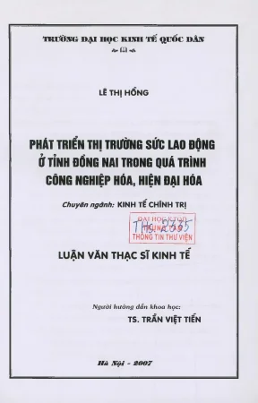 Phát Triển Thị Trường Lao Động Tỉnh Đồng Nai Trong Quá