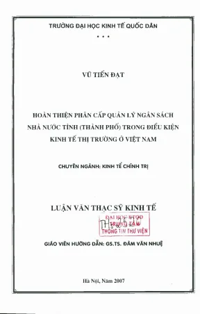 Hoàn thiện phân cấp quản lý ngân sách nhà nước tỉnh
