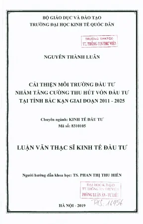 Cải Thiện Môi Trường Đầu Tư Tại Tỉnh Bắc Kạn Giai Đoạn