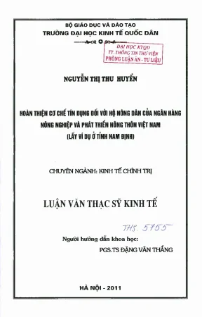 Hoàn thiện cơ chế tín dụng đối với hộ nông dân tại Ngân