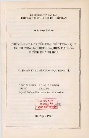 Chuyển Đổi Cơ Cấu Kinh Tế Tỉnh Khánh Hòa Trong Quá Trình