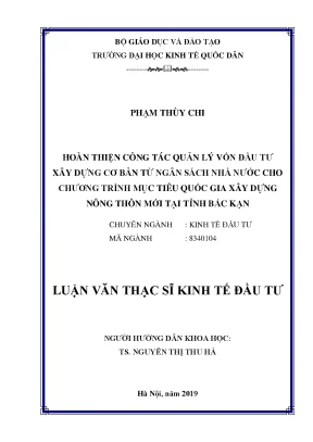 Quản Lý Vốn Đầu Tư Xây Dựng Nông Thôn Mới Tại Bắc Kạn