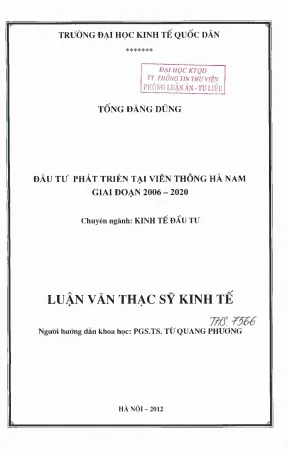 Đầu Tư Phát Triển Tại Viễn Thông Hà Nam Giai Đoạn 2006 -