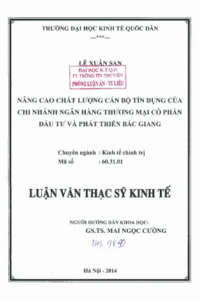 Nâng Cao Chất Lượng Cán Bộ Tín Dụng Tại Chi Nhánh Ngân