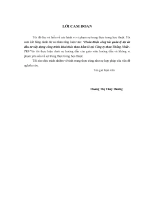 Quản Lý Dự Án Đầu Tư Xây Dựng Khai Thác Than Hầm Lò Tại
