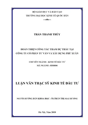 Hoàn thiện công tác tham dự thầu tại Công ty Cổ phần Tư