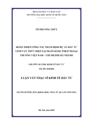 Hoàn thiện công tác thẩm định dự án đầu tư thủy điện tại