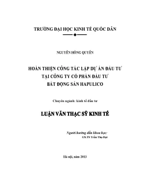 Hoàn thiện công tác lập dự án đầu tư tại Công ty Cổ phần