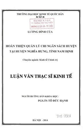 Hoàn thiện quản lý chi ngân sách huyện Nghĩa Hưng, tỉnh