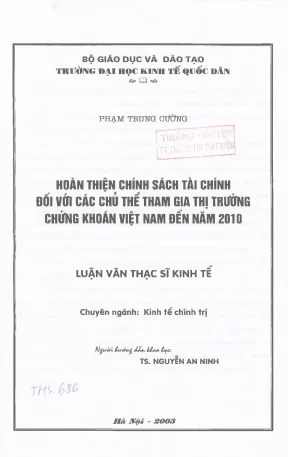 Hoàn thiện chính sách tài chính cho các chủ thể tham gia