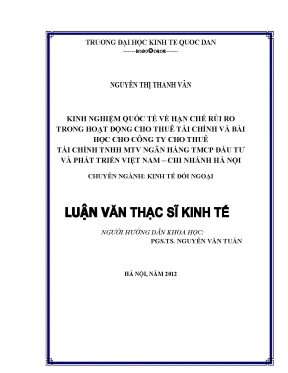 Kinh Nghiệm Quốc Tế Về Hạn Chế Rủi Ro Trong Hoạt Động