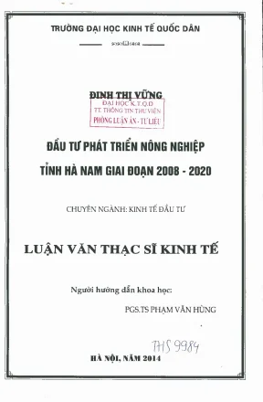 Đầu Tư Phát Triển Nông Nghiệp Tỉnh Hà Nam Giai Đoạn 2008