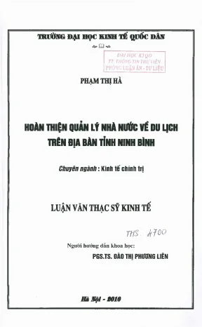 Quản Lý Nhà Nước Về Du Lịch Tại Tỉnh Ninh Bình: Thực 