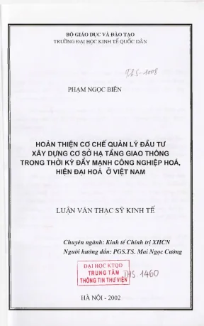 Hoàn thiện cơ chế quản lý đầu tư xây dựng cơ sở hạ tầng 