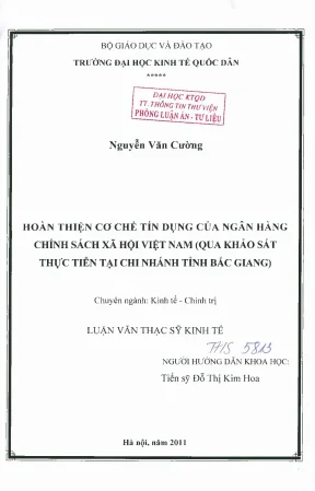 Hoàn thiện cơ chế tín dụng của Ngân hàng Chính sách xã