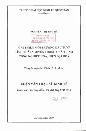 Cải Thiện Môi Trường Đầu Tư Tại Tỉnh Thái Nguyên Trong