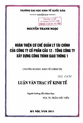 Hoàn thiện cơ chế quản lý tài chính tại Công ty Cổ phần
