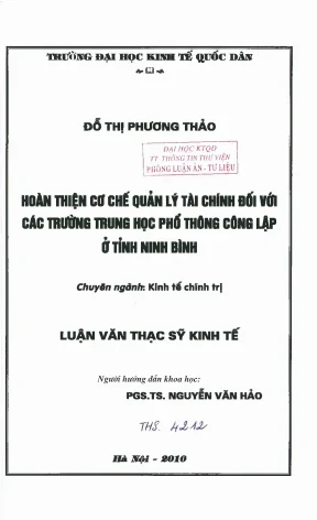 Cải Thiện Quản Lý Tài Chính Tại Các Trường Trung Học Phổ