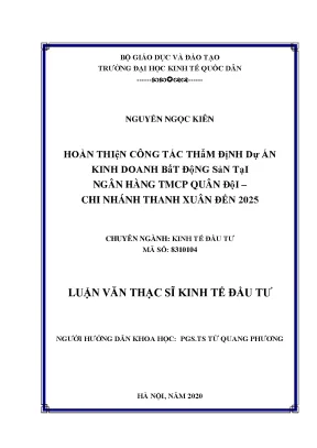 Hoàn thiện công tác thẩm định dự án kinh doanh bất động