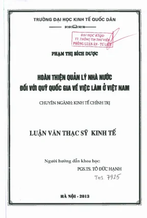 Hoàn thiện quản lý nhà nước về việc làm tại Việt Nam