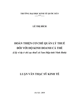 Cải Tiến Cơ Chế Quản Lý Thuế Đối Với Hộ Kinh Doanh Cá