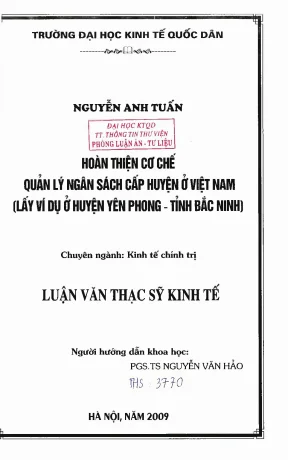 Hoàn thiện cơ chế quản lý ngân sách cấp huyện tại Việt