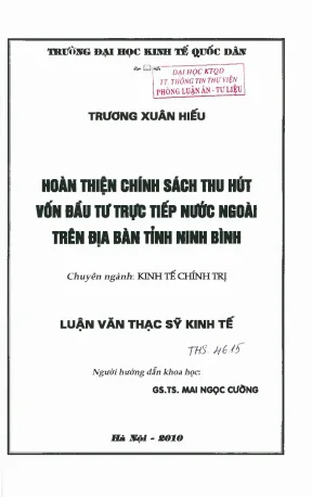 Hoàn thiện chính sách thu hút vốn đầu tư trực tiếp nước