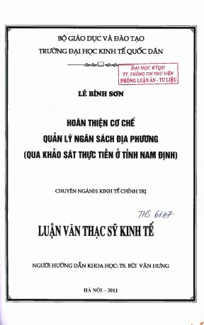 Hoàn thiện cơ chế quản lý ngân sách địa phương tại tỉnh