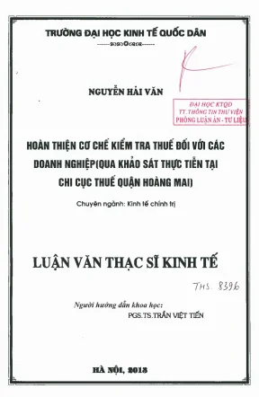 Hoàn thiện cơ chế kiểm tra thuế đối với doanh nghiệp tại