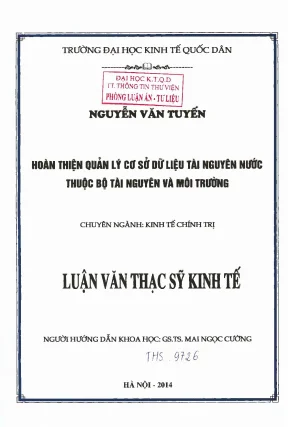 Hoàn thiện quản lý cơ sở dữ liệu tài nguyên nước tại Đại