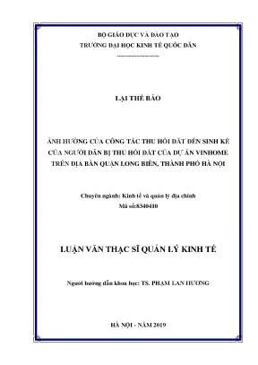 Ảnh Hưởng Của Công Tác Thu Hồi Đất Đến Sinh Kế Của Người 