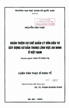 Hoàn thiện cơ chế quản lý vốn đầu tư xây dựng trong lĩnh