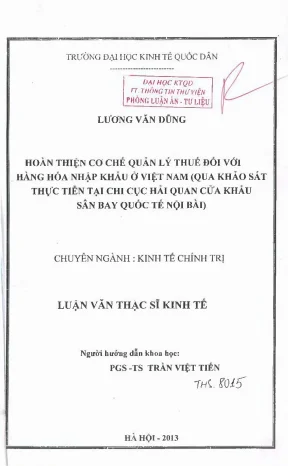 Hoàn thiện cơ chế quản lý thuế đối với hàng hóa nhập