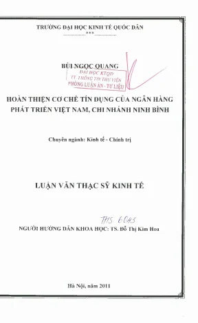 Hoàn thiện cơ chế tín dụng của Ngân hàng Phát triển Việt