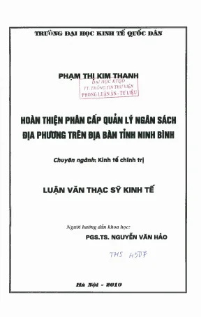 Hoàn thiện phân cấp quản lý ngân sách địa phương tại